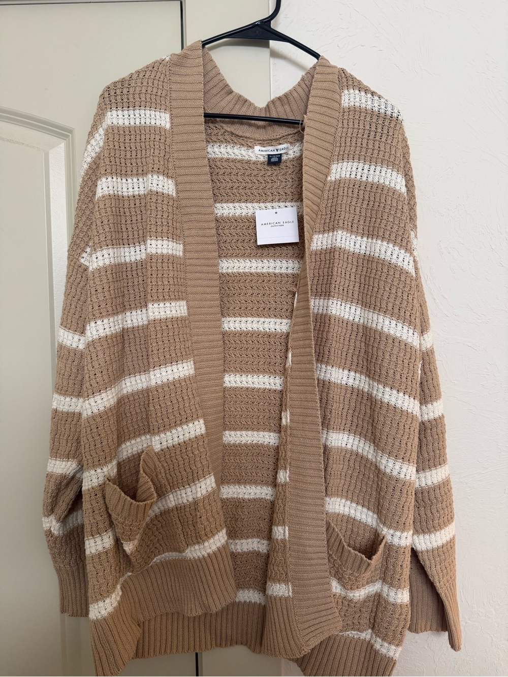 American Eagle Outfitters Tan & Cream Striped Open-Front Cardigan - Picture 1 of 2